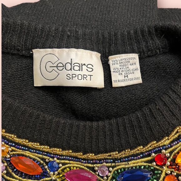 Vintage Cedars Sport Black Sweater Medium Embellished Gems Sequin Bead Embroider - Picture 7 of 7